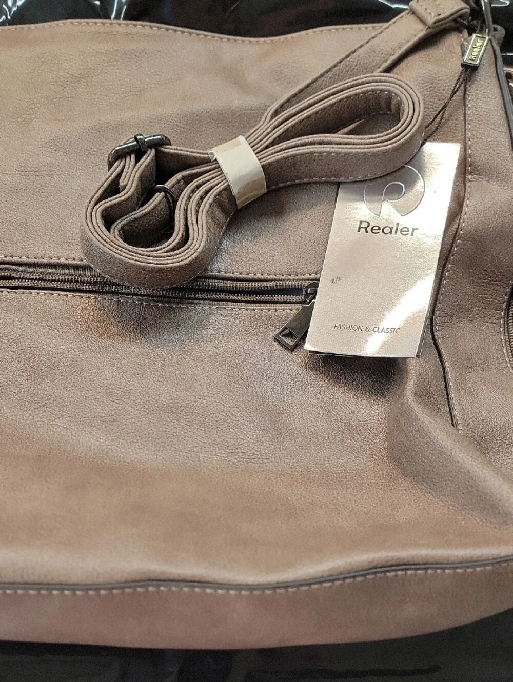 RealHer Taupe Hobo Shoulder Bag with Detachable Strap